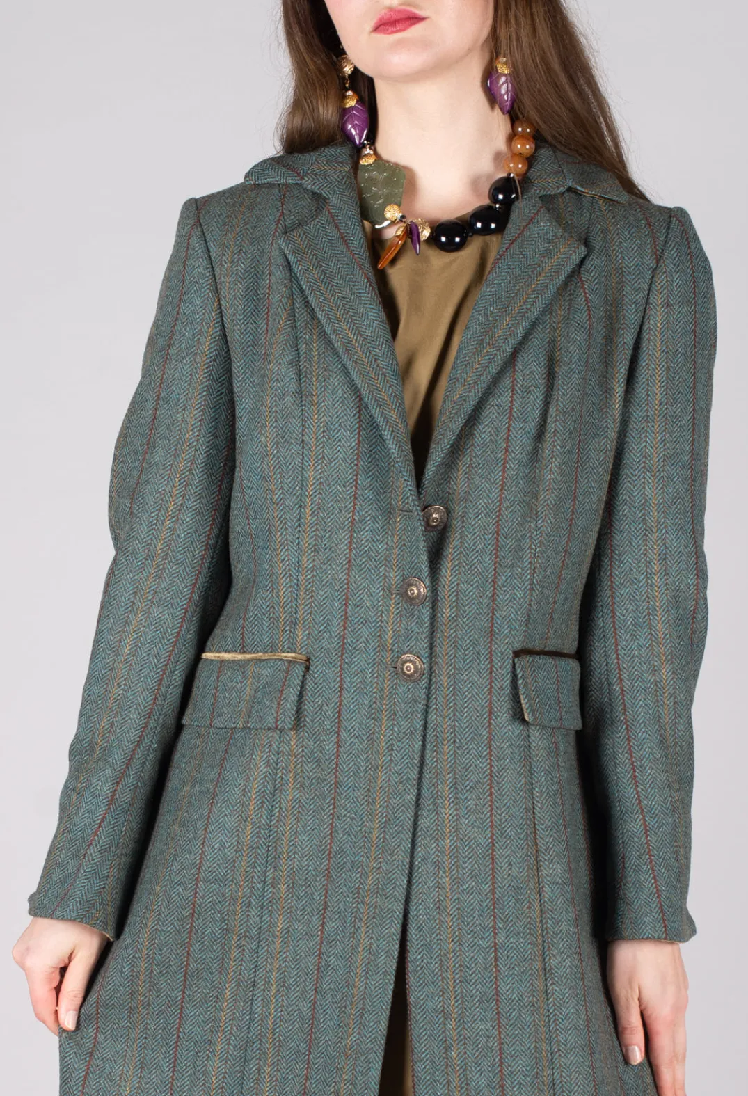 T.ba Coats^Classic Tweed Coat in Blue Tweed