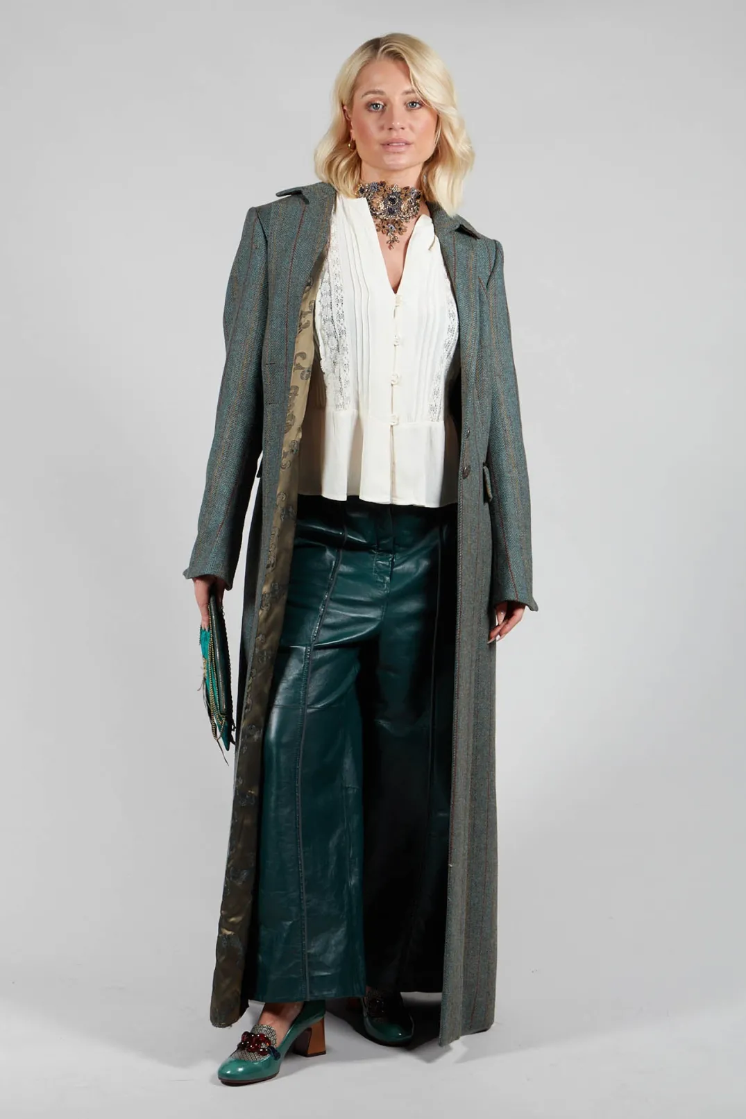 T.ba Coats^Classic Tweed Coat in Blue Tweed