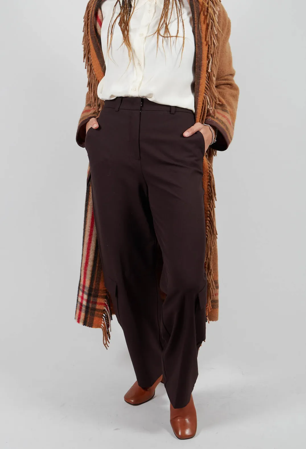 Sfizio Coats^Coat with Fringes and Belt in Cinnamon