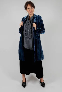 Bianco Levrin Coats^Colette Coat in Navy Blue and Aqua Stripe