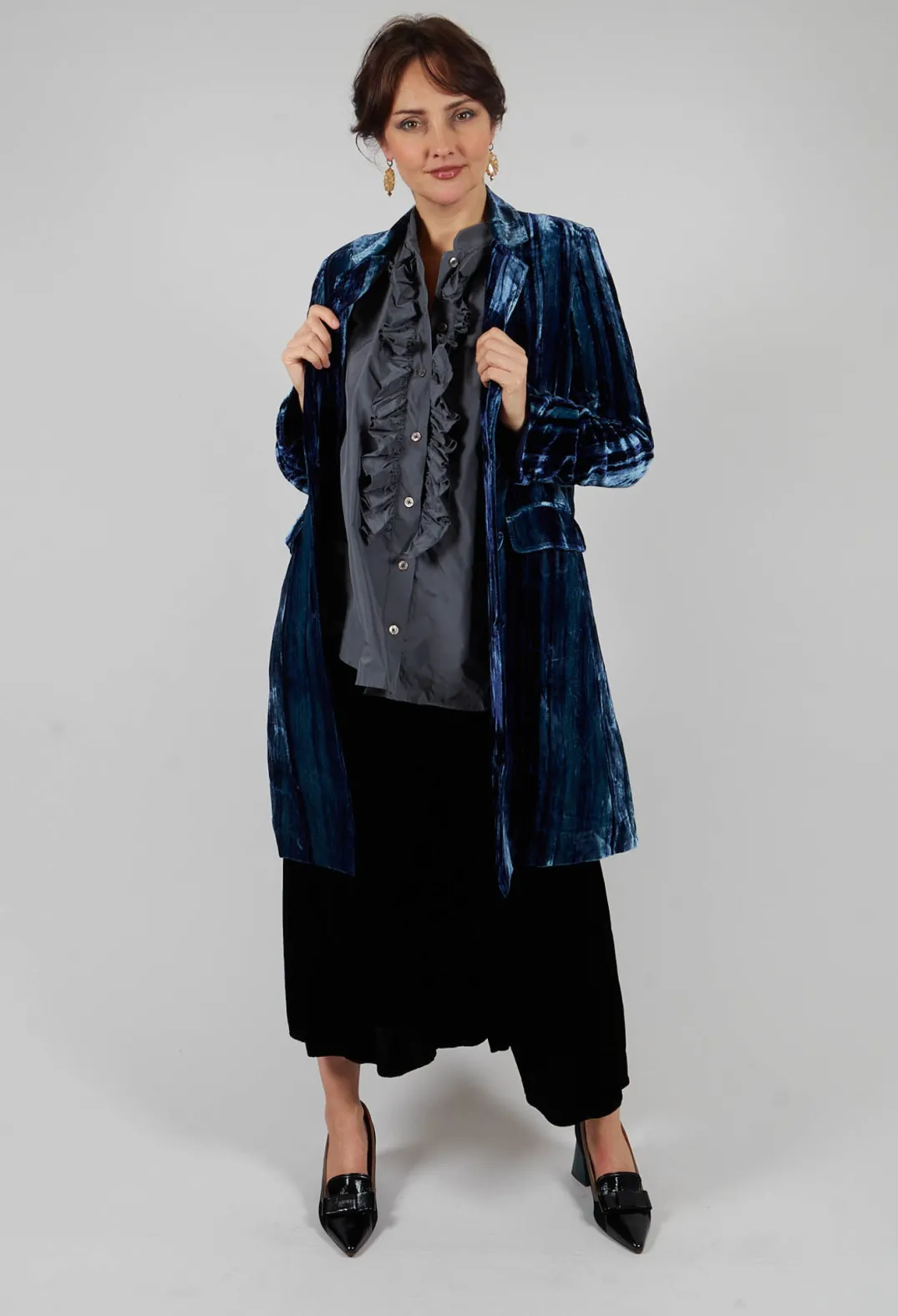 Bianco Levrin Coats^Colette Coat in Navy Blue and Aqua Stripe