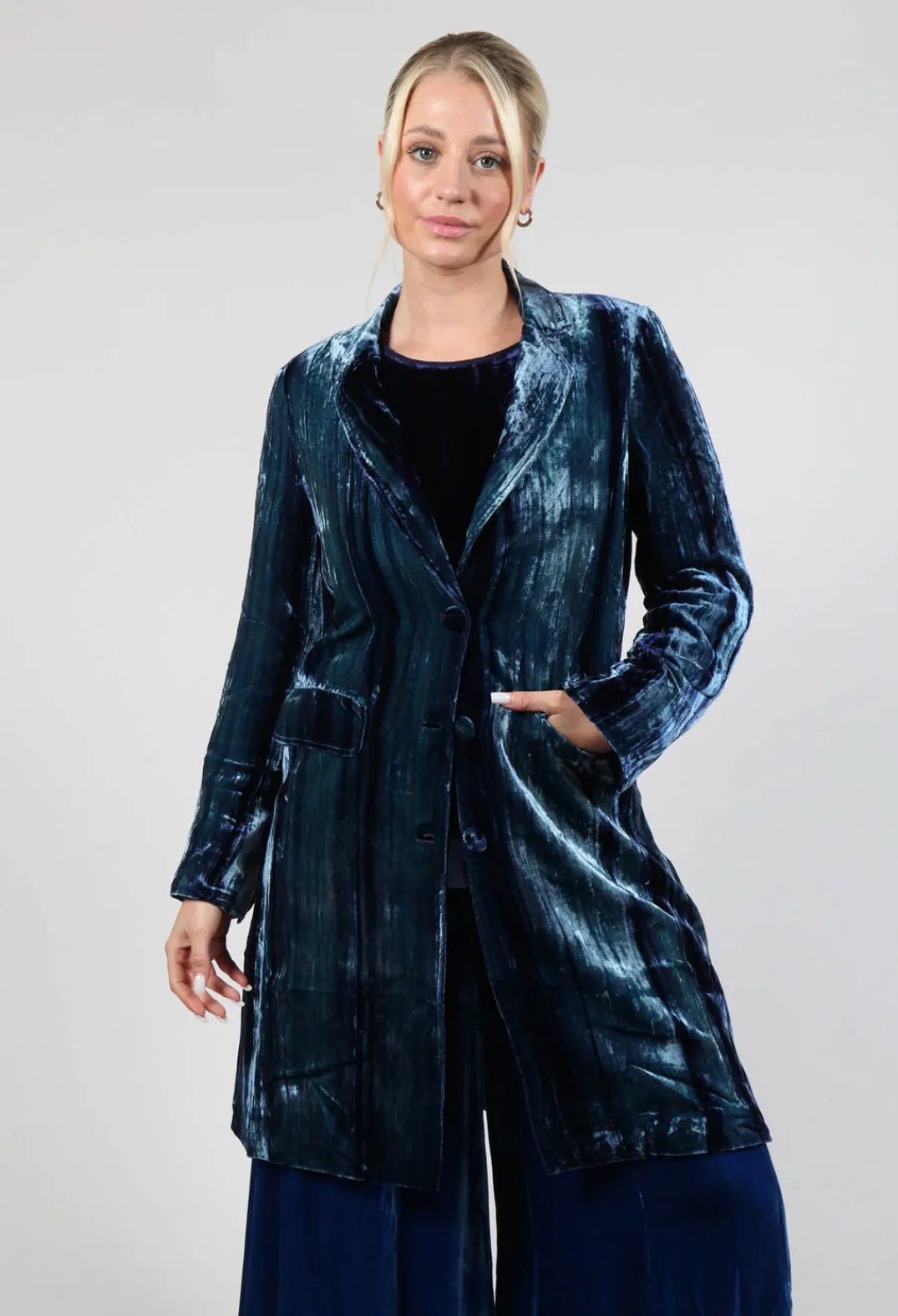 Bianco Levrin Coats^Colette Coat in Navy Blue and Aqua Stripe