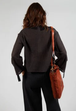 SOH Shirts & Blouses^Collared Blouse in Brown Stripe