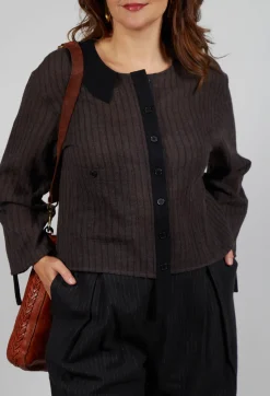 SOH Shirts & Blouses^Collared Blouse in Brown Stripe