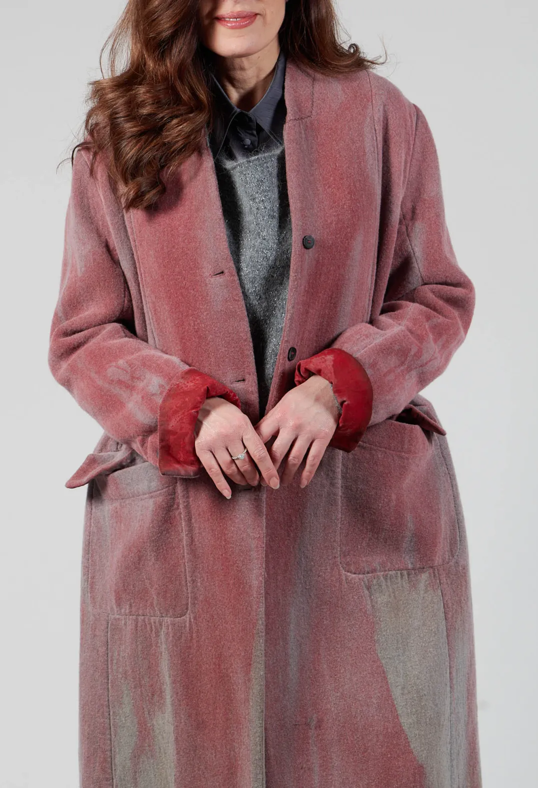 Masnada Coats^Collarless Coat in Graphite