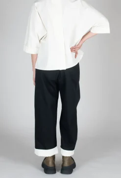 SOH Trousers^Contrast Hem Cotton Trousers in Black