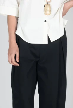 SOH Trousers^Contrast Hem Cotton Trousers in Black