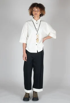 SOH Trousers^Contrast Hem Cotton Trousers in Black