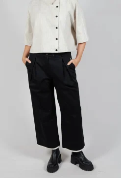 SOH Trousers^Contrast Hem Cotton Trousers in Black