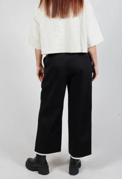SOH Trousers^Contrast Hem Cotton Trousers in Black