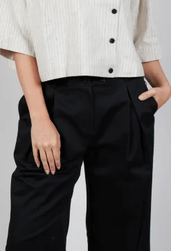 SOH Trousers^Contrast Hem Cotton Trousers in Black