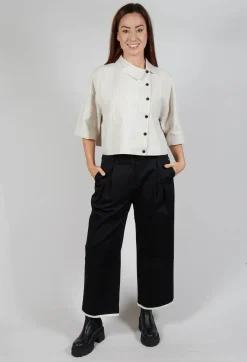 SOH Trousers^Contrast Hem Cotton Trousers in Black
