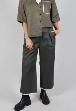SOH Trousers^Contrast Hem Cotton Trousers in Grey