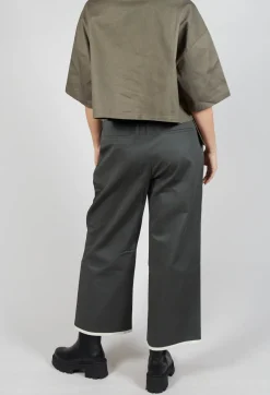 SOH Trousers^Contrast Hem Cotton Trousers in Grey