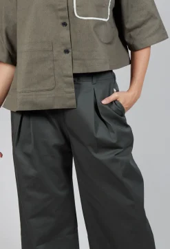SOH Trousers^Contrast Hem Cotton Trousers in Grey