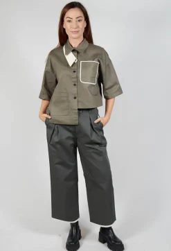 SOH Trousers^Contrast Hem Cotton Trousers in Grey
