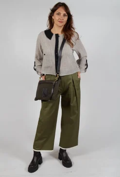 SOH Trousers^Contrast Hem Cotton Trousers in Olive