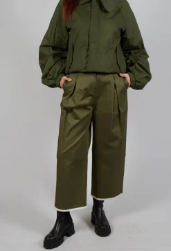 SOH Trousers^Contrast Hem Cotton Trousers in Olive