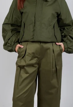 SOH Trousers^Contrast Hem Cotton Trousers in Olive