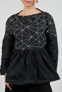 Xenia Design Tops^Contrast Oman Blouse in Black with White