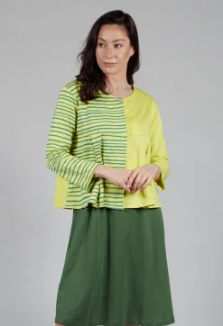 Bread and Butter Tops^Contrast Sleeve Top in Lime with Green Lines