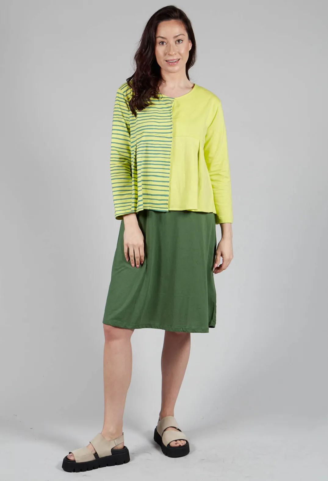 Bread and Butter Tops^Contrast Sleeve Top in Lime with Green Lines