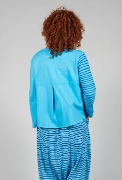 Bread and Butter Tops^Contrast Sleeve Top in Turquoise with Blue Lines