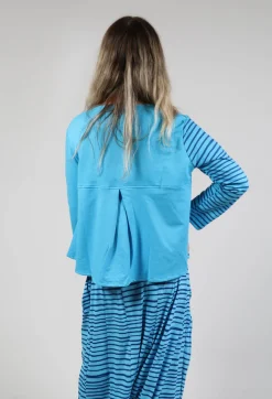 Bread and Butter Tops^Contrast Sleeve Top in Turquoise with Blue Lines