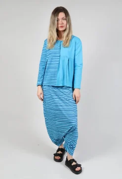 Bread and Butter Tops^Contrast Sleeve Top in Turquoise with Blue Lines
