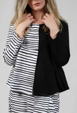 Bread and Butter Tops^Contrast Sleeve Top in White with Black Lines