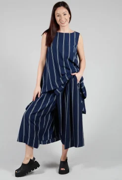 Moyuru Trousers^Contrasting Stripe Trousers in Navy