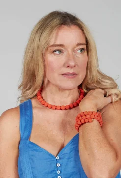 Narratives Necklaces^Coral Springwire Woven Ball Necklace