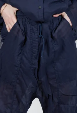Rundholz Dip Trousers^Cotton Drop-Crotch Trousers with Pull String Waist in Ink Paper