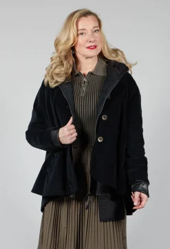 Amici Coats^Cotton Flare Button Coat in Black