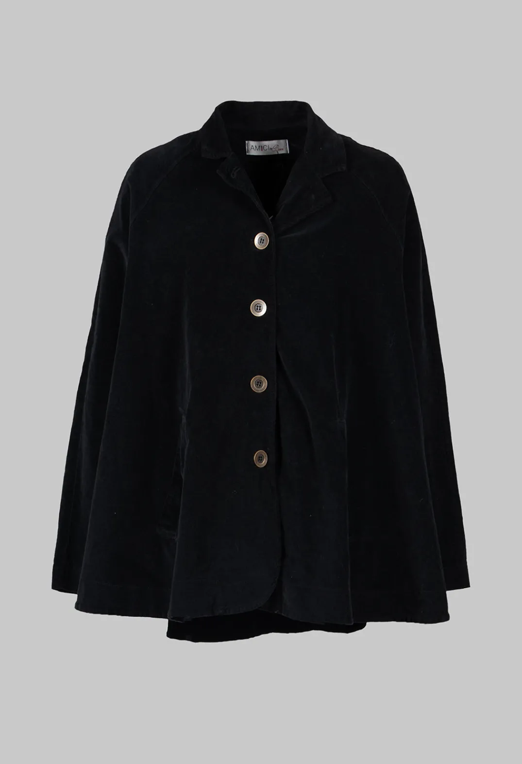 Amici Coats^Cotton Flare Button Coat in Black