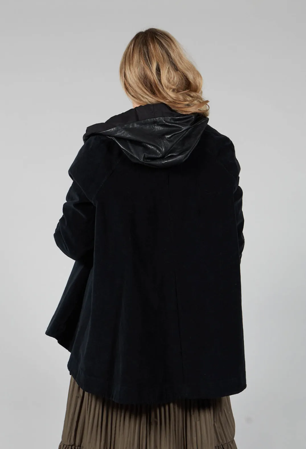 Amici Coats^Cotton Flare Button Coat in Black