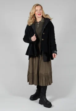 Amici Coats^Cotton Flare Button Coat in Black