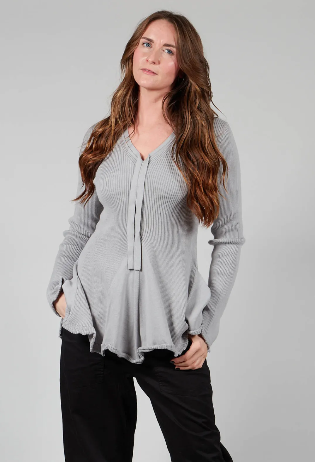 Pluslavie Knitwear^Cotton Knit in Light Grey