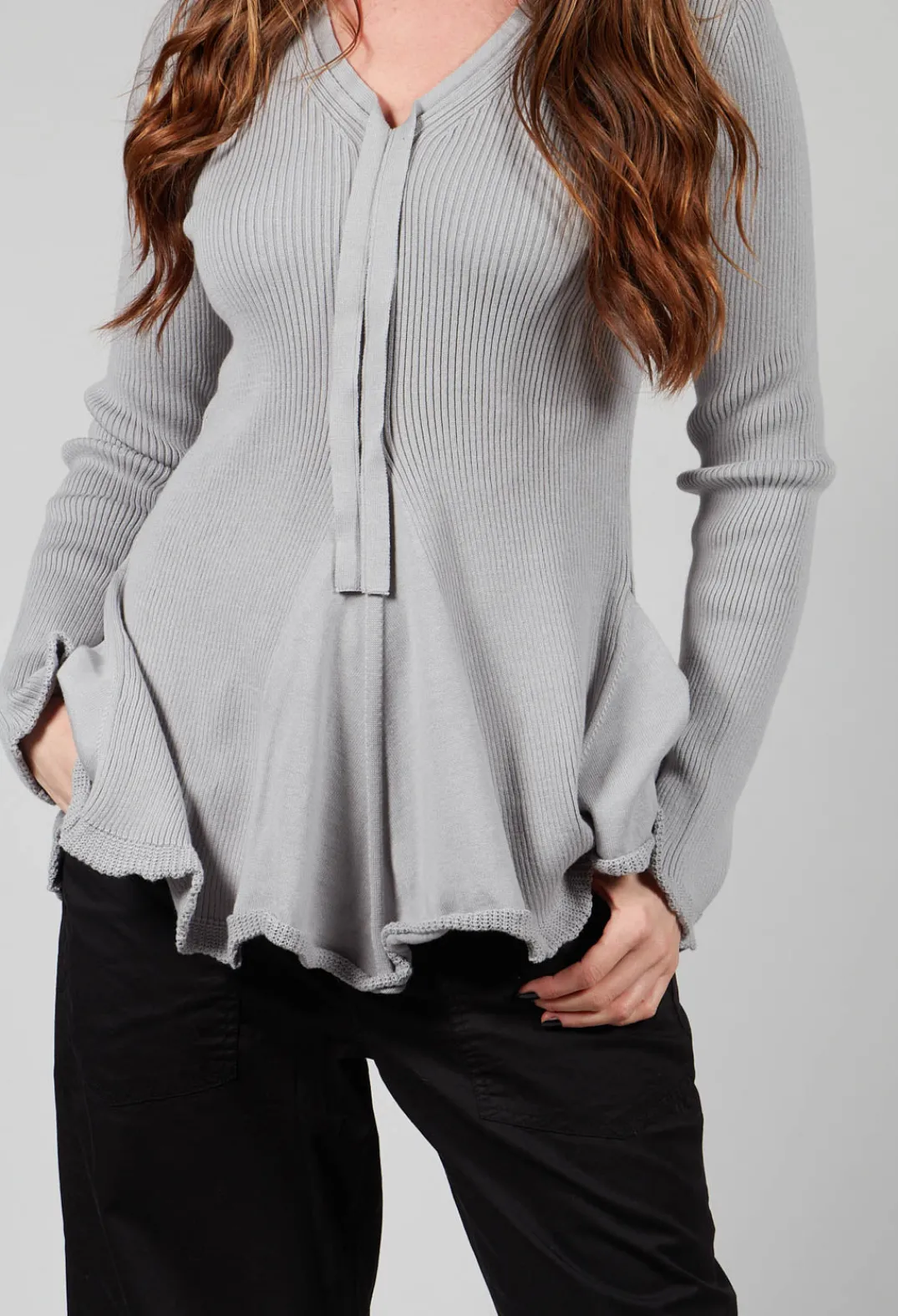 Pluslavie Knitwear^Cotton Knit in Light Grey
