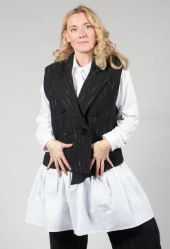 Amici Jackets^Cotton Striped Blazer Vest in Black