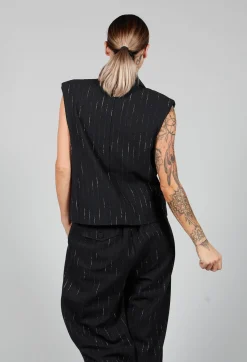 Amici Jackets^Cotton Striped Blazer Vest in Black