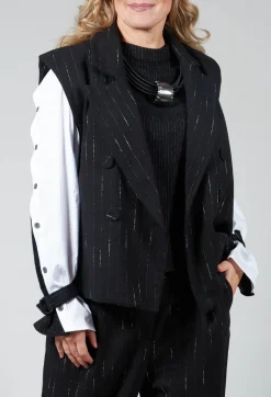 Amici Jackets^Cotton Striped Blazer Vest in Black