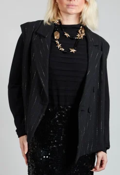 Amici Jackets^Cotton Striped Blazer Vest in Black