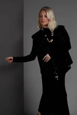 Amici Jackets^Cotton Striped Blazer Vest in Black