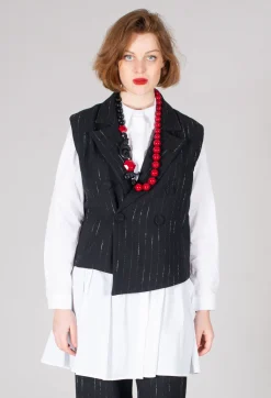 Amici Jackets^Cotton Striped Blazer Vest in Black
