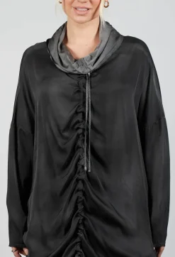Sanctamuerte Dresses^Cowl Neck Dress in Raso Viscosa Grey Storm