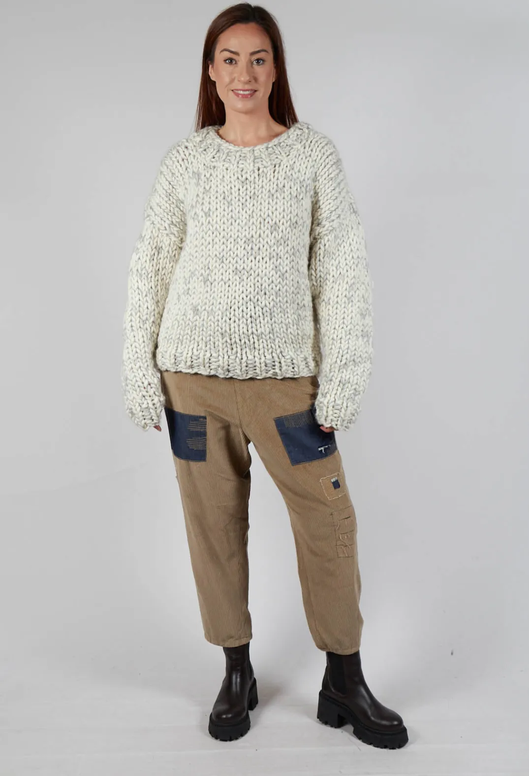 Umit Unal Jumpers^Cream and Grey Chunky Knit Jumper