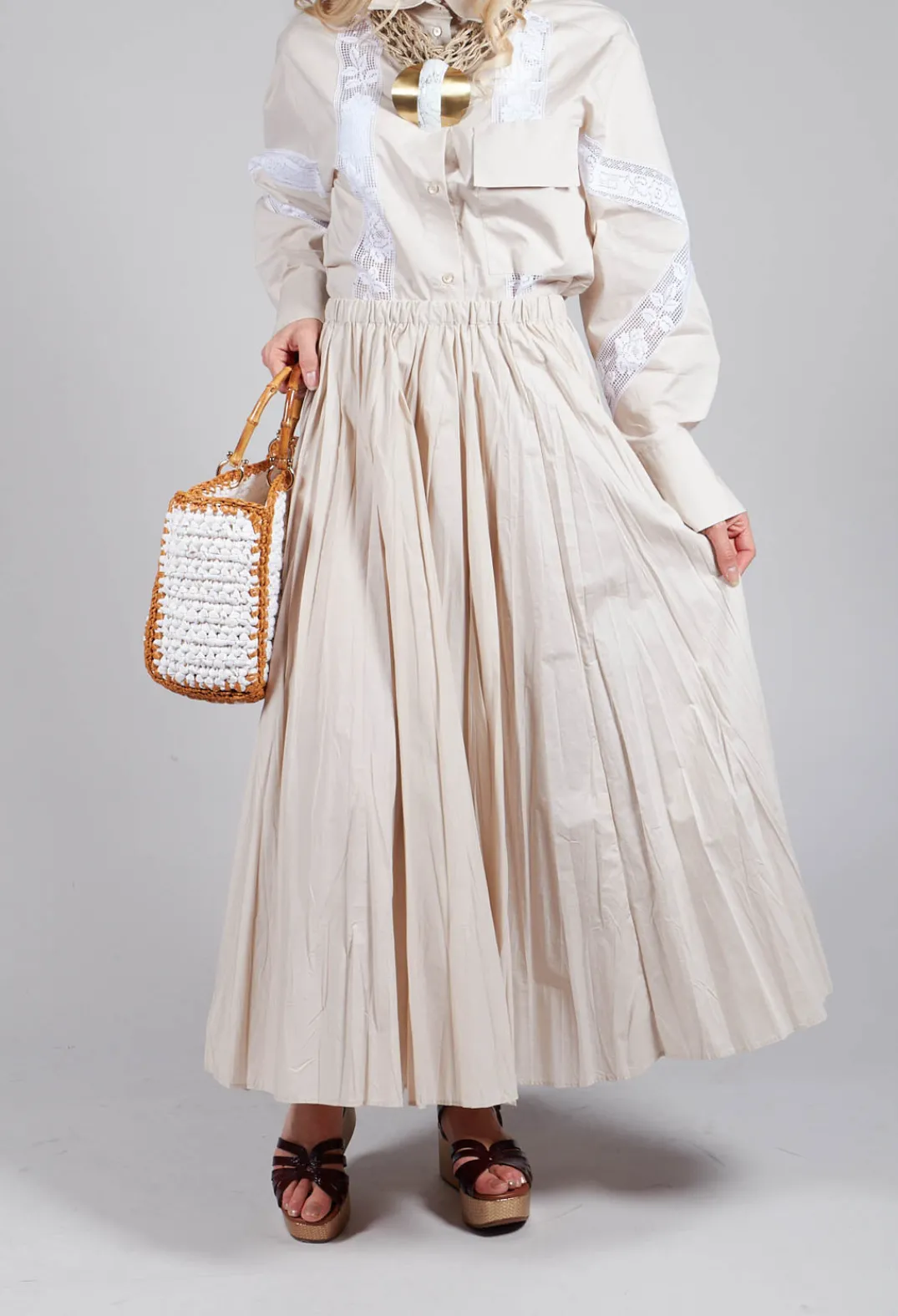 Beatrice B Skirts^Creased Poplin Skirt in Dune