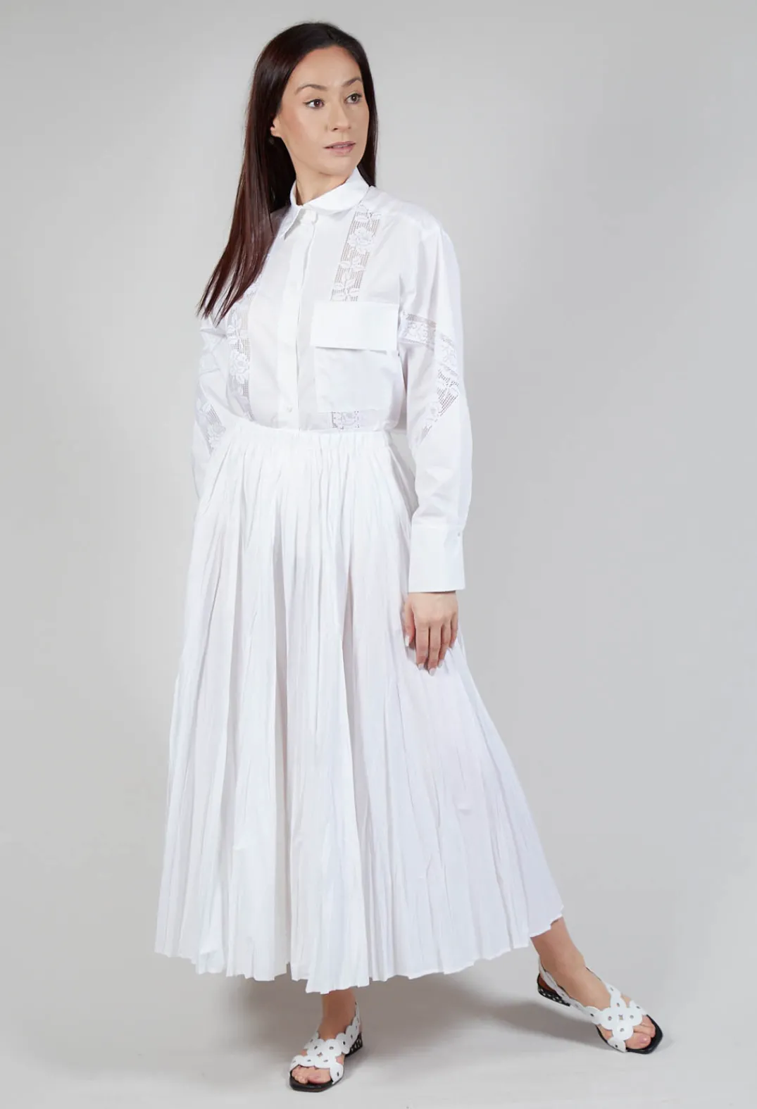 Beatrice B Skirts^Creased Poplin Skirt in White