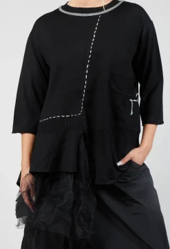 Bize Jumpers^Crew Neck Jumper with Netting Detail in Black